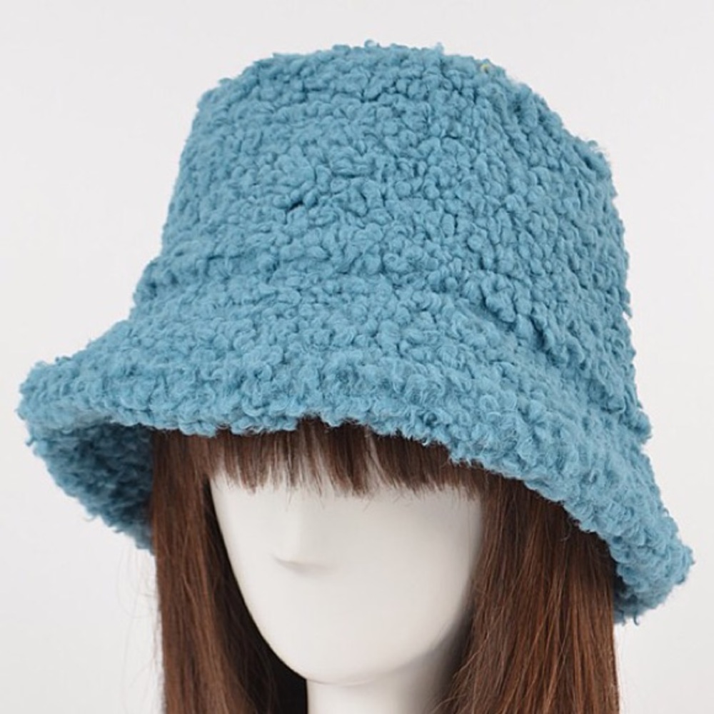 Blue Faux Wool Bucket Hat